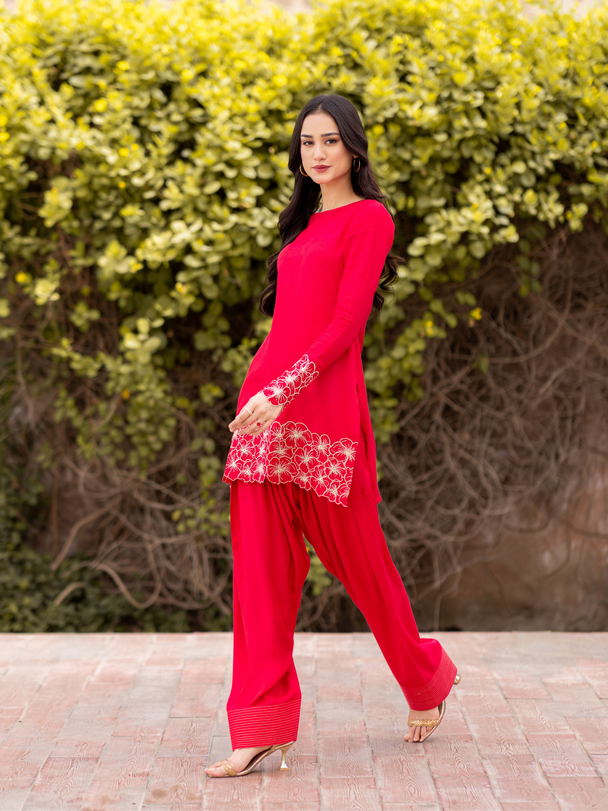 03-Piece The Manaal Cotton Silk Set Hot Pink