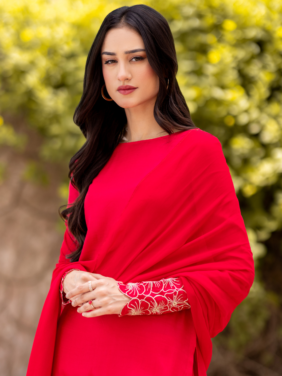 03-Piece The Manaal Cotton Silk Set Hot Pink