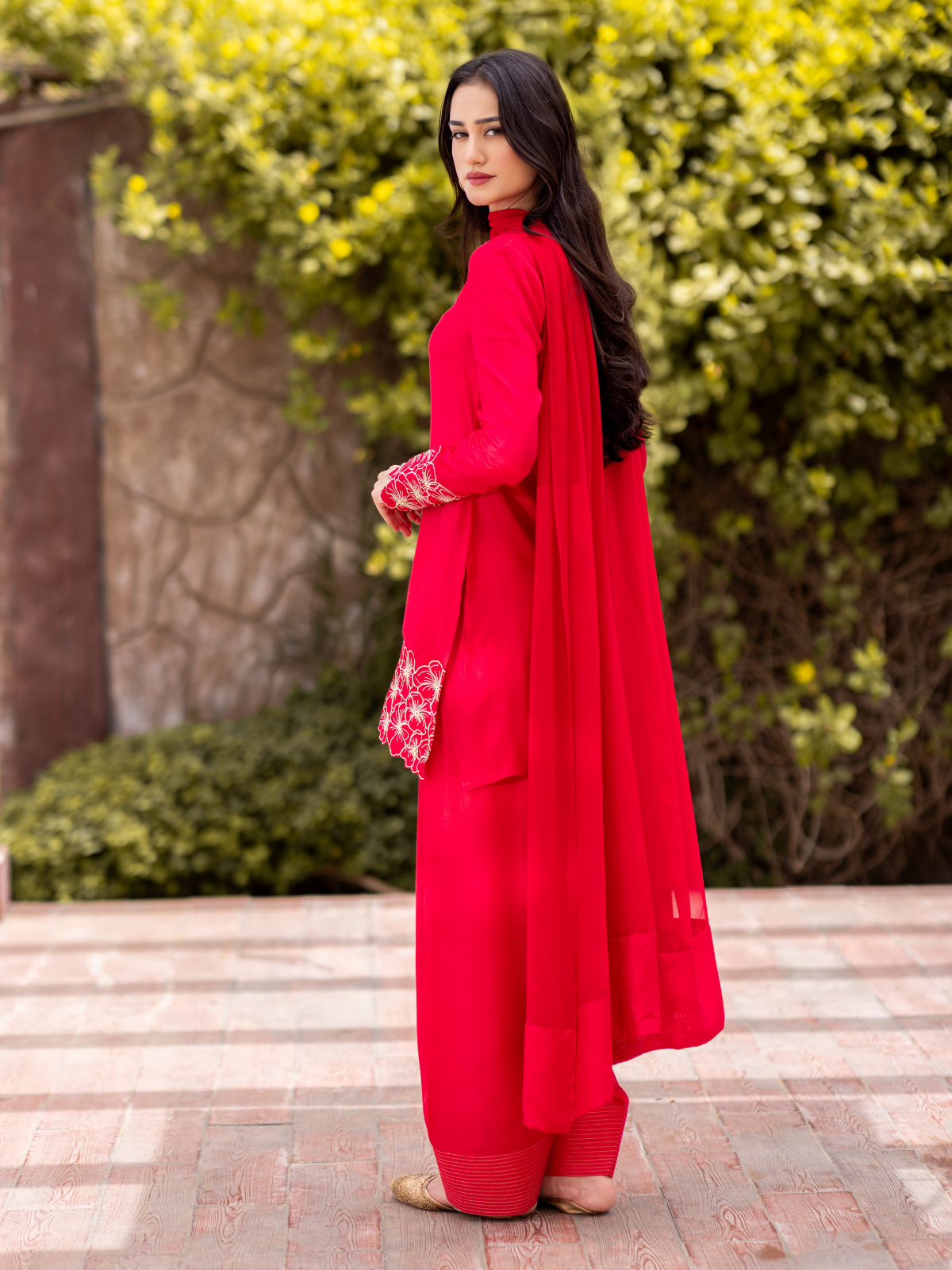03-Piece The Manaal Cotton Silk Set Hot Pink