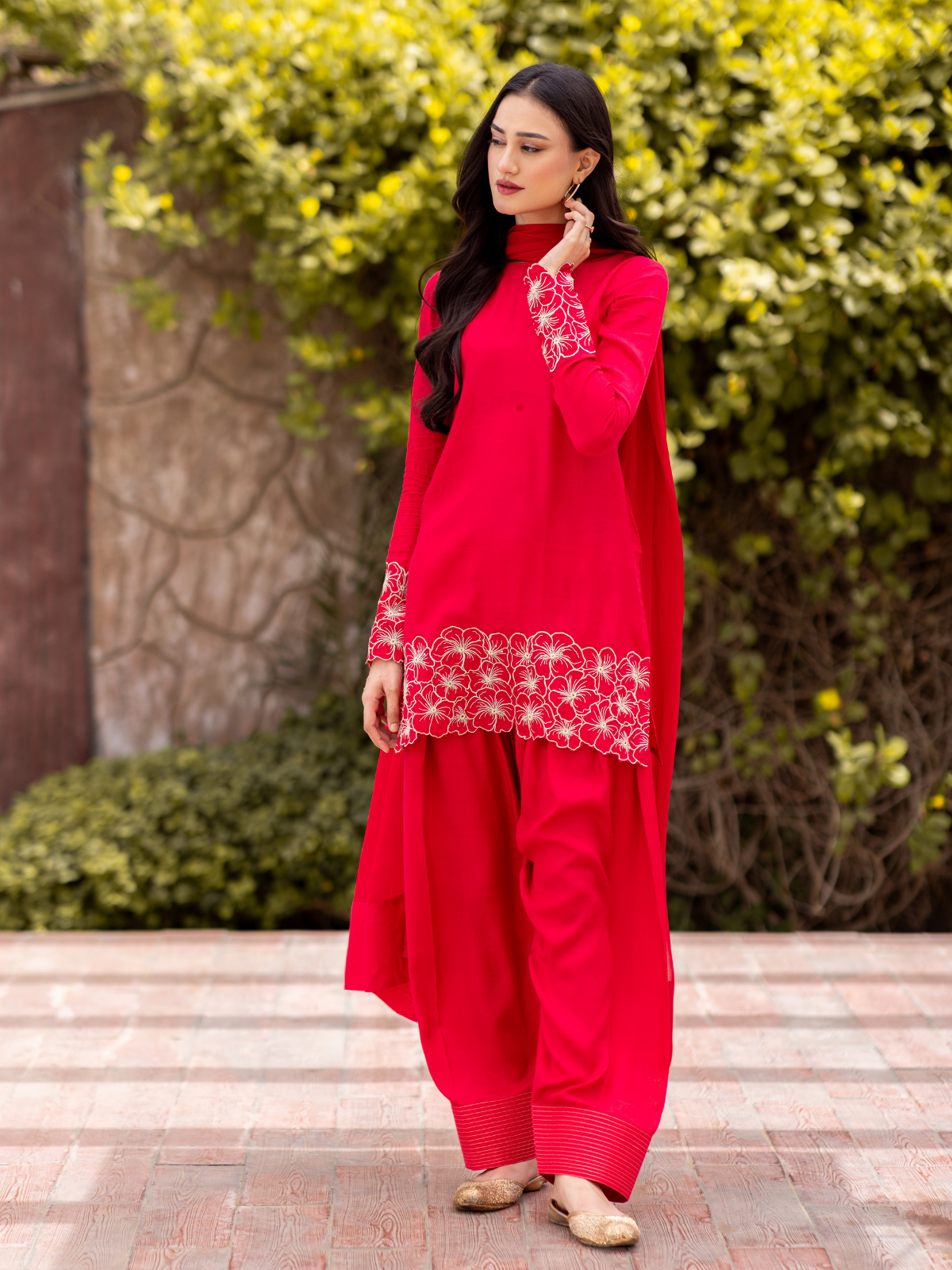 03-Piece The Manaal Cotton Silk Set Hot Pink