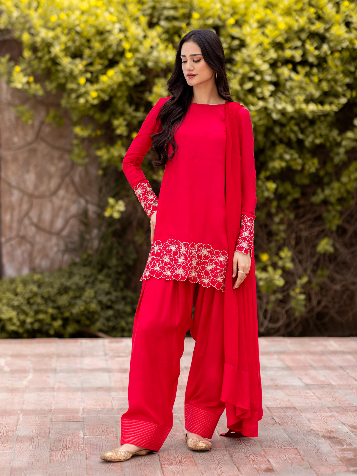 03-Piece The Manaal Cotton Silk Set Hot Pink