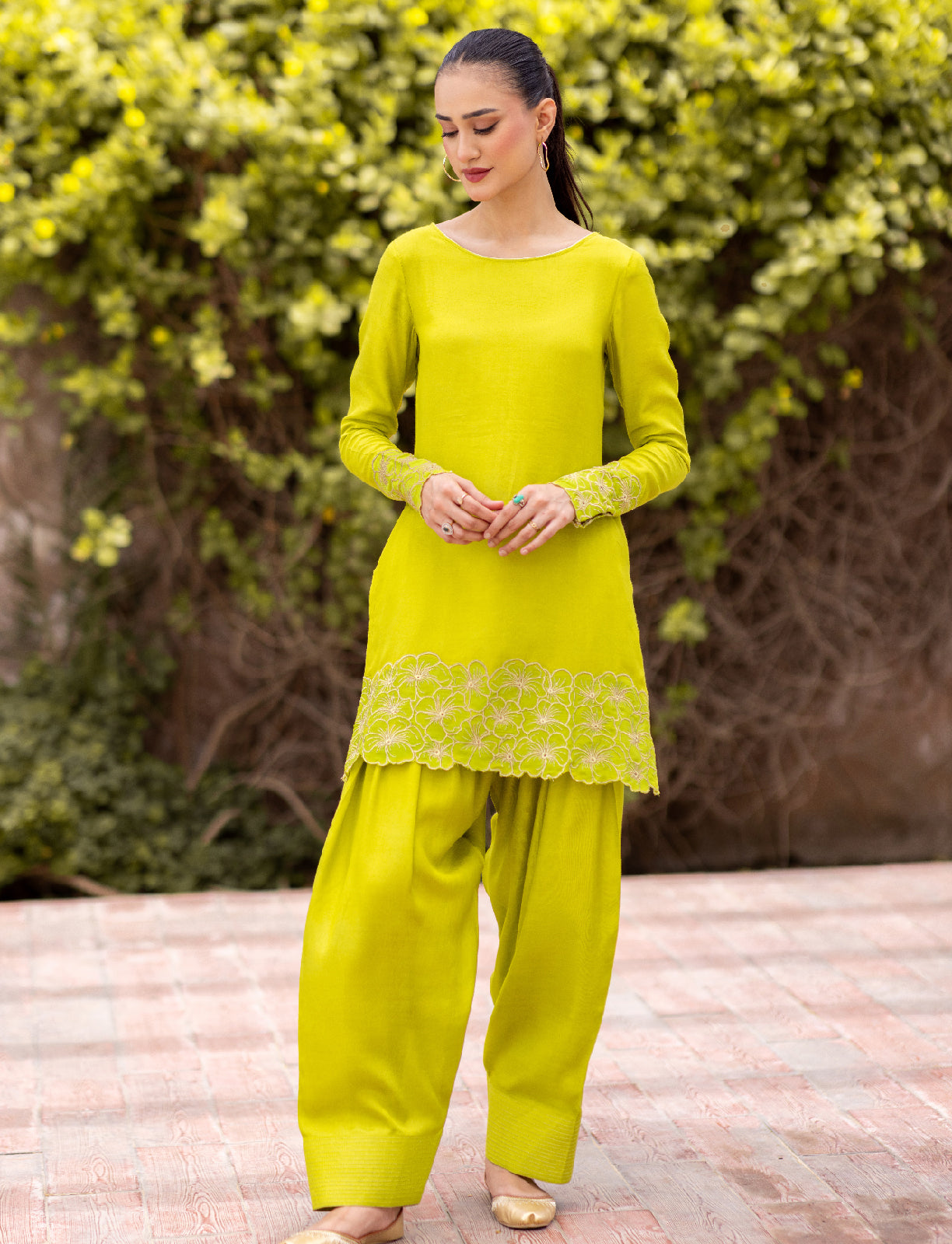 03-Piece The Mashaal Cotton Silk Set Lime