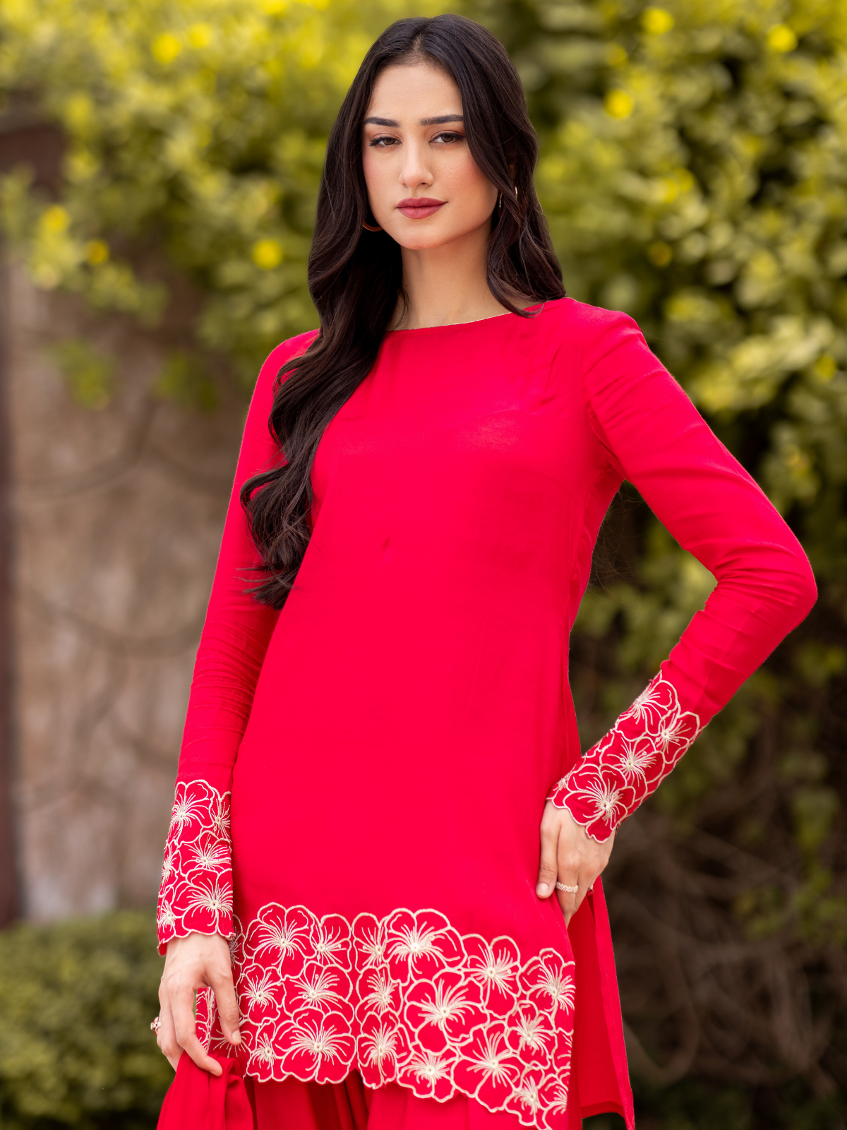 03-Piece The Manaal Cotton Silk Set Hot Pink