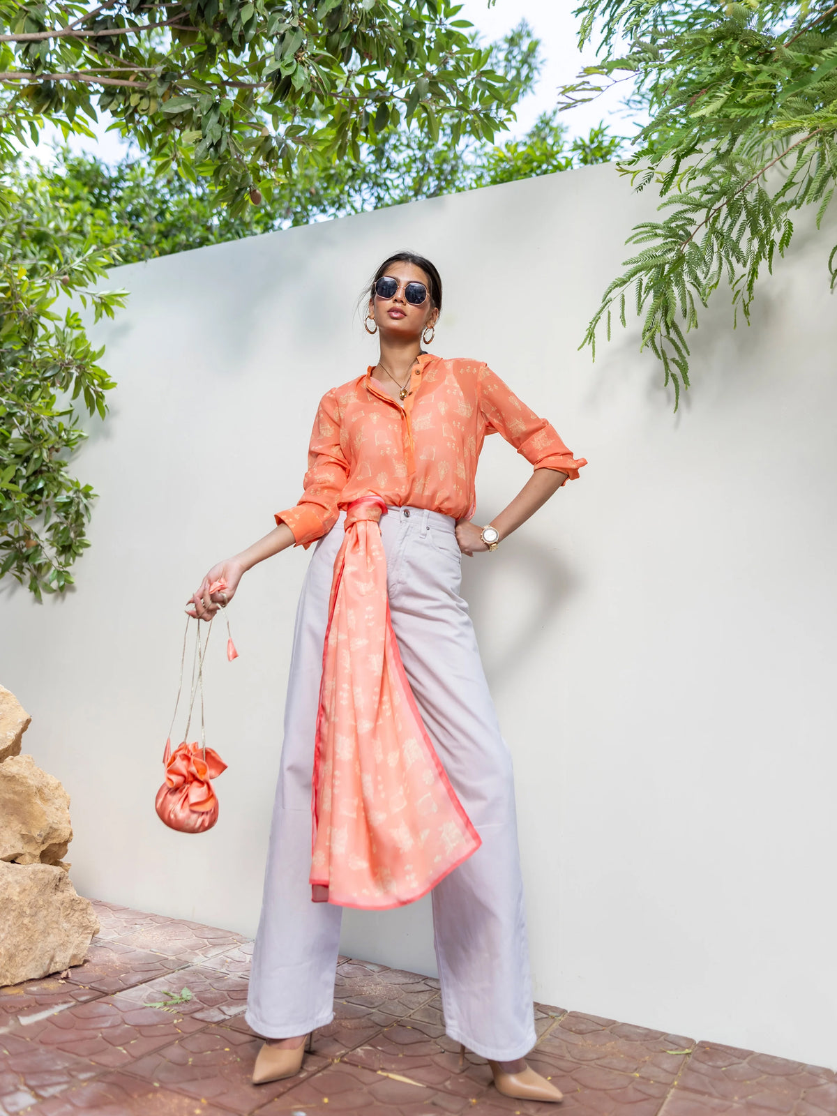 MUGHAL KURTA - PEACH