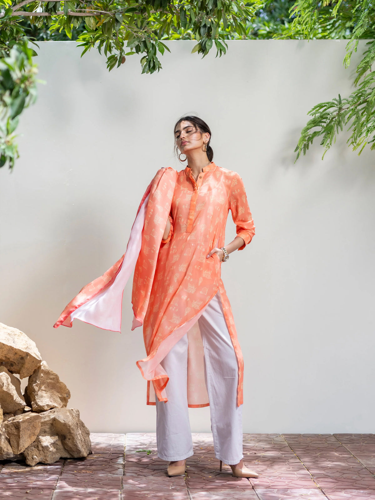 MUGHAL KURTA - PEACH