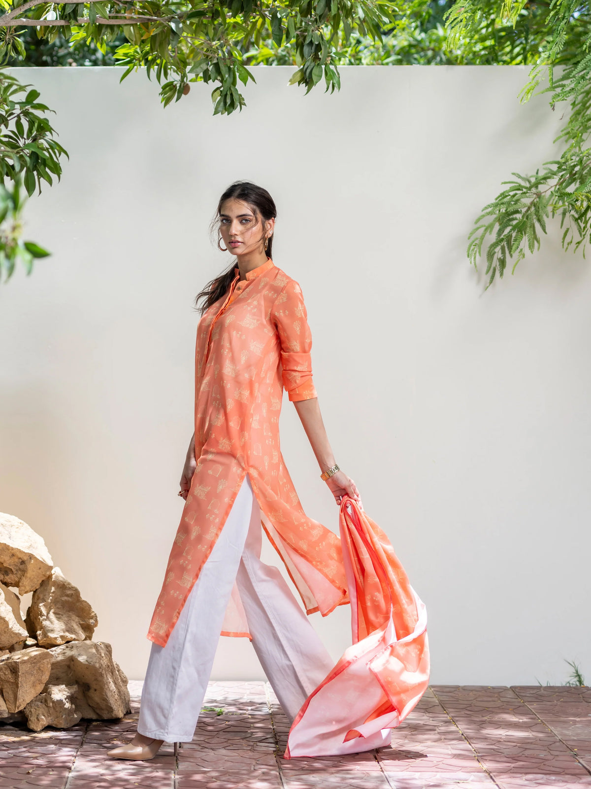 MUGHAL KURTA - PEACH
