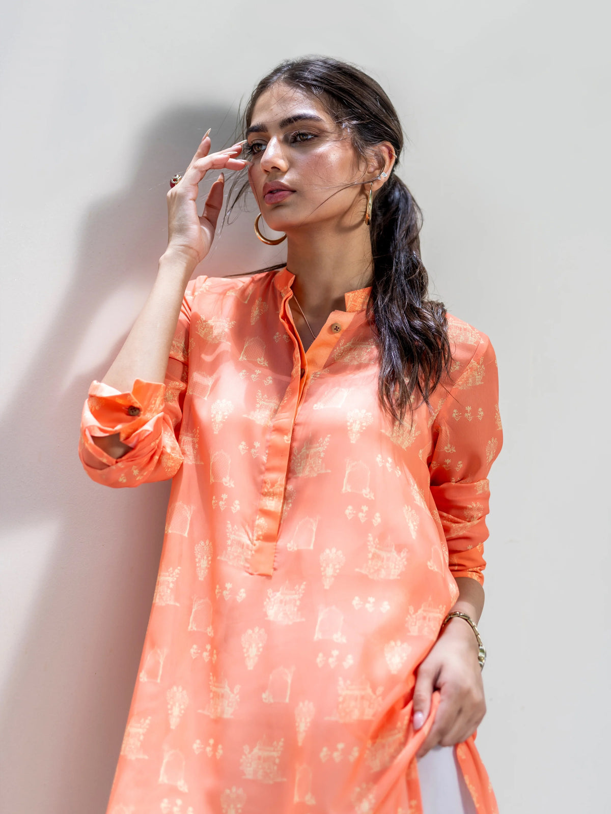 MUGHAL KURTA - PEACH