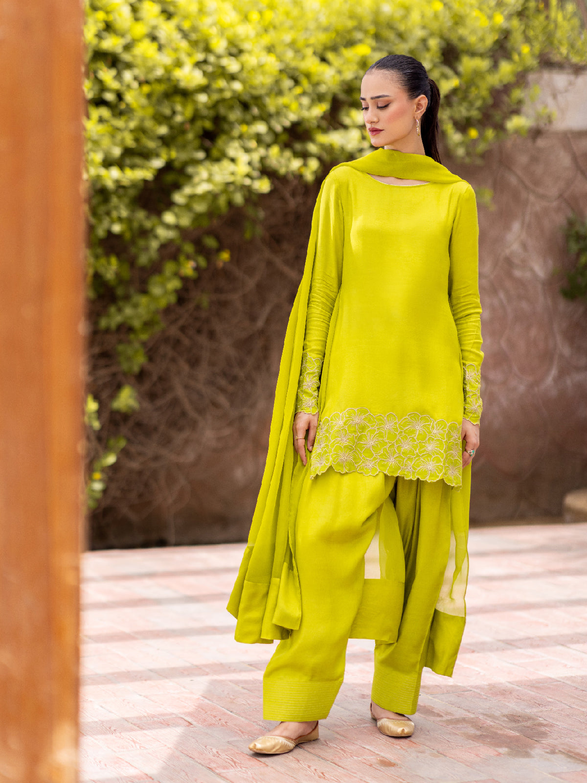 03-Piece The Mashaal Cotton Silk Set Lime