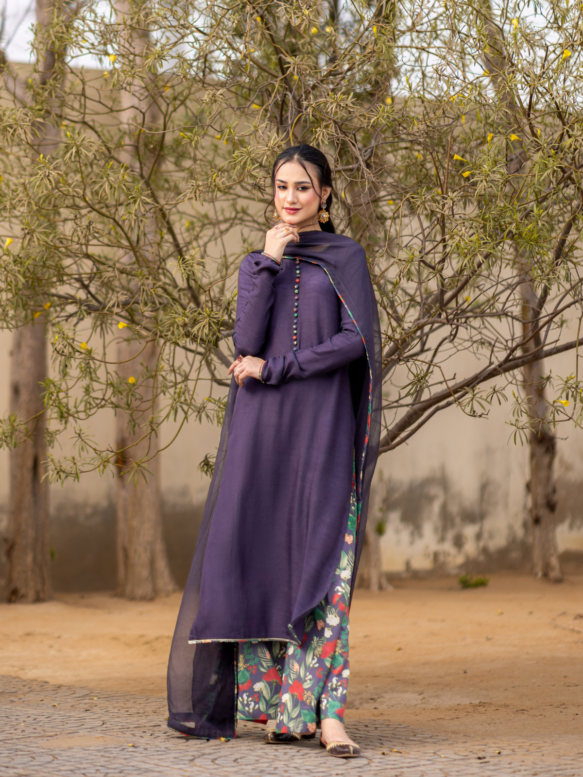 03-Pieces The Anita Set Premium Swiss Lawn Suit Purple