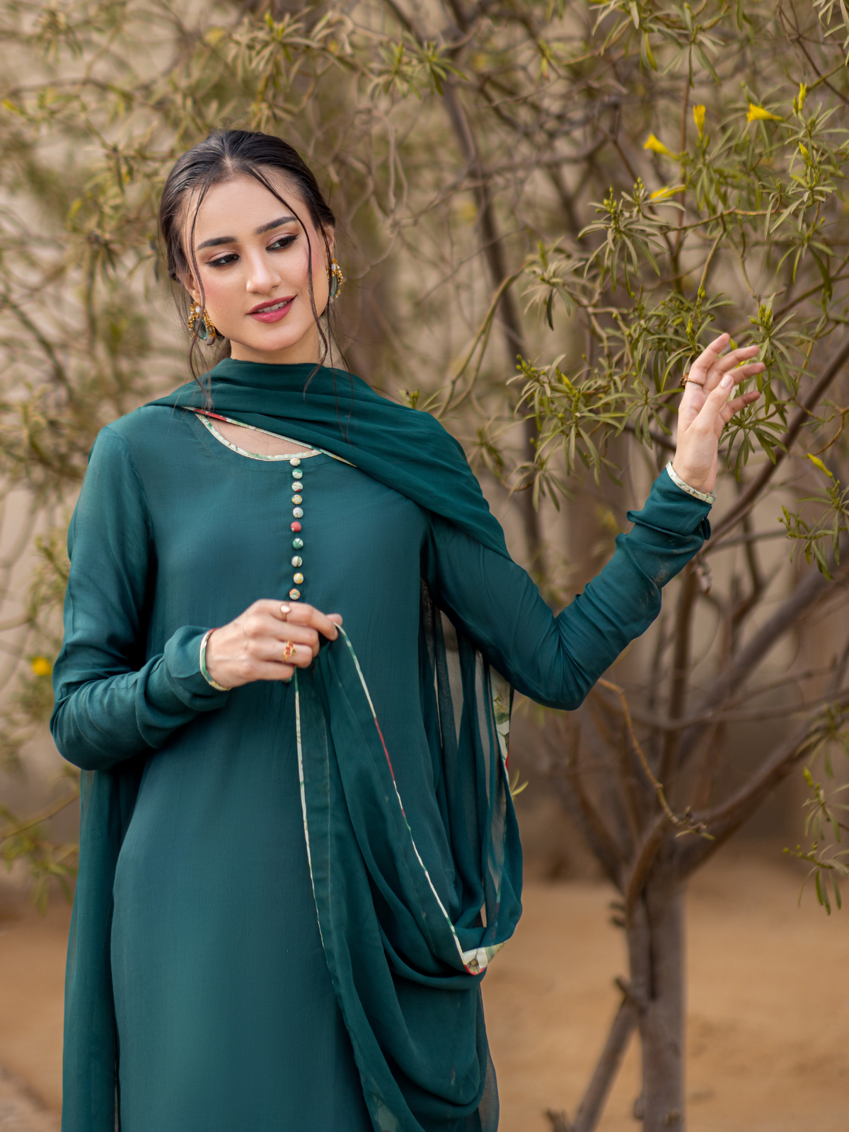 03-Pieces The Anarah Set Premium Swiss Lawn Suit Moss Green