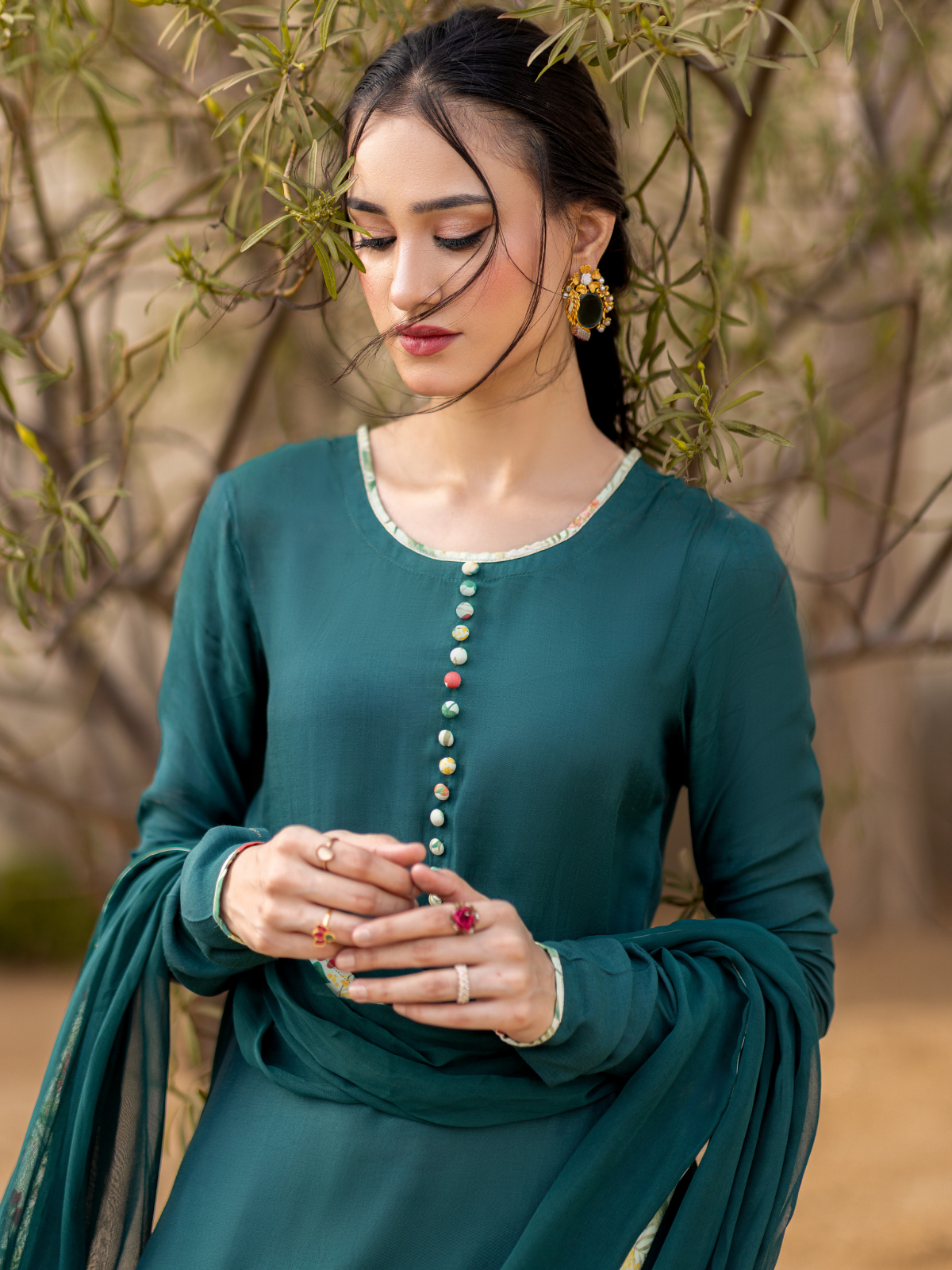 03-Pieces The Anarah Set Premium Swiss Lawn Suit Moss Green