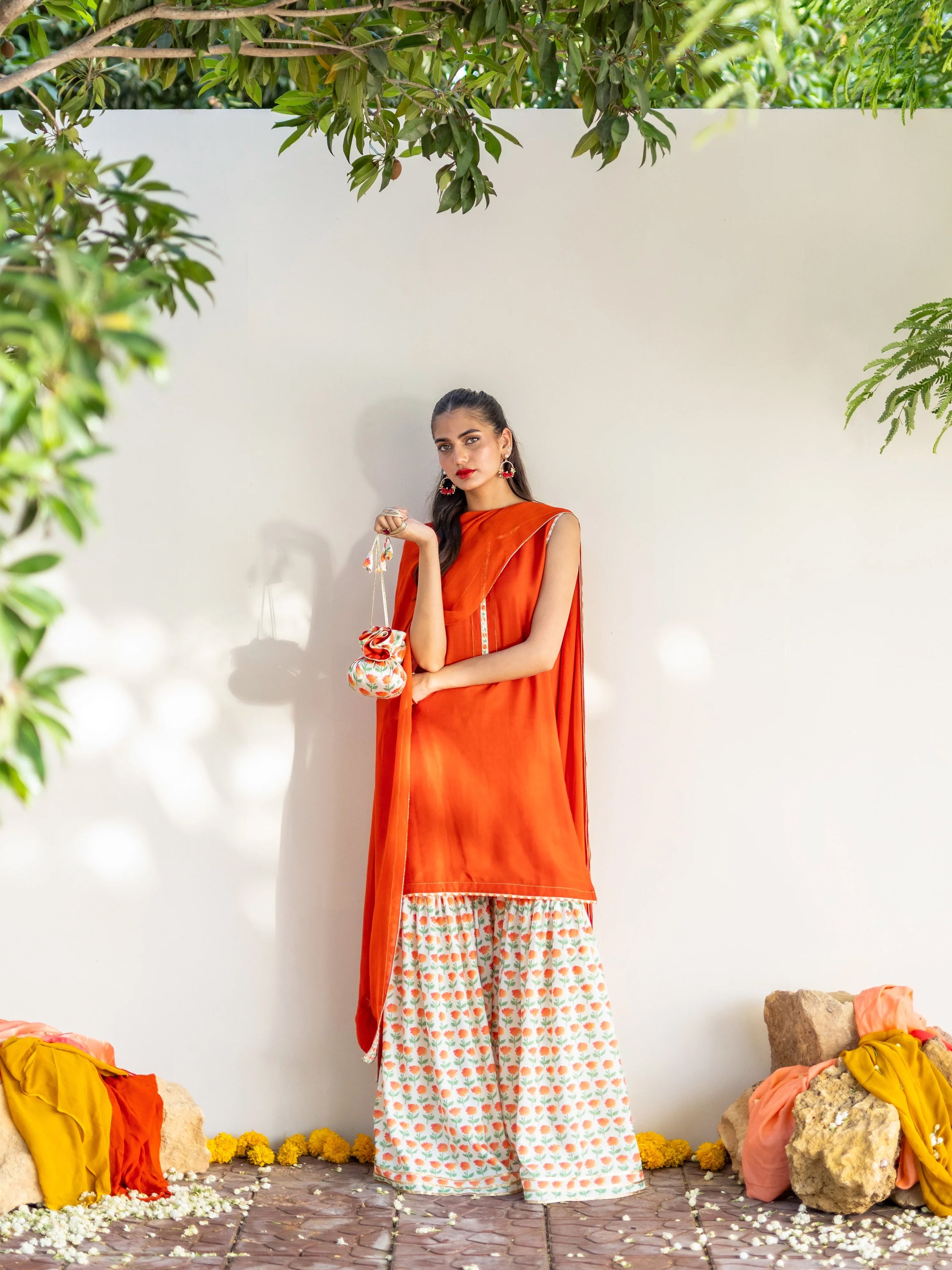 NASHMIYA - ORANGE GHARARA SET